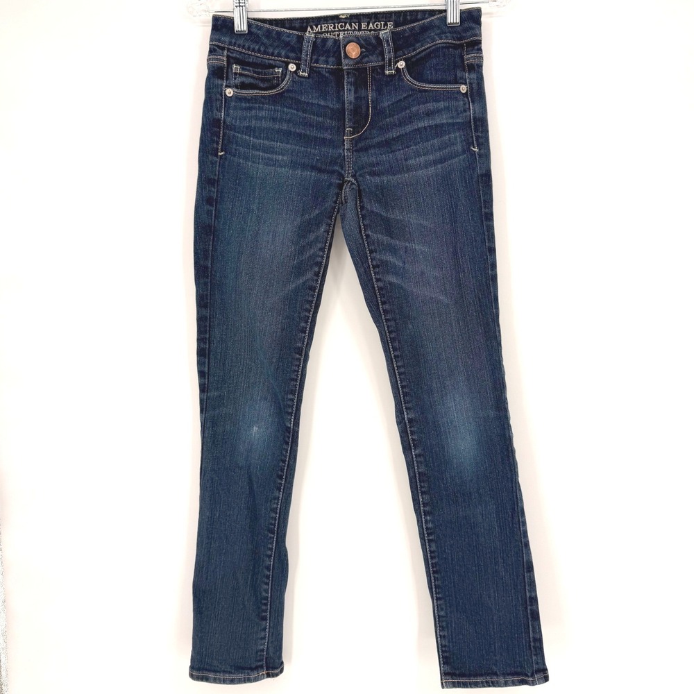 American Eagle Skinny Stretch Jeans Womens 2 Short Dark Wash Blue Low Rise Denim